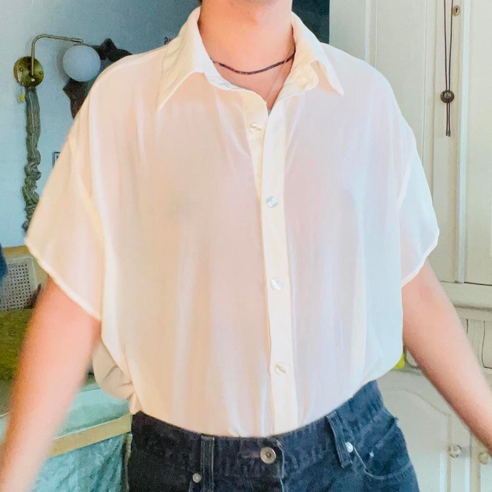 Sheer Classic White Button-Up Women's Top